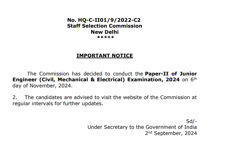 SSC JE 2024 Exam Date Released for Tier 2 Check Admit Card Info and